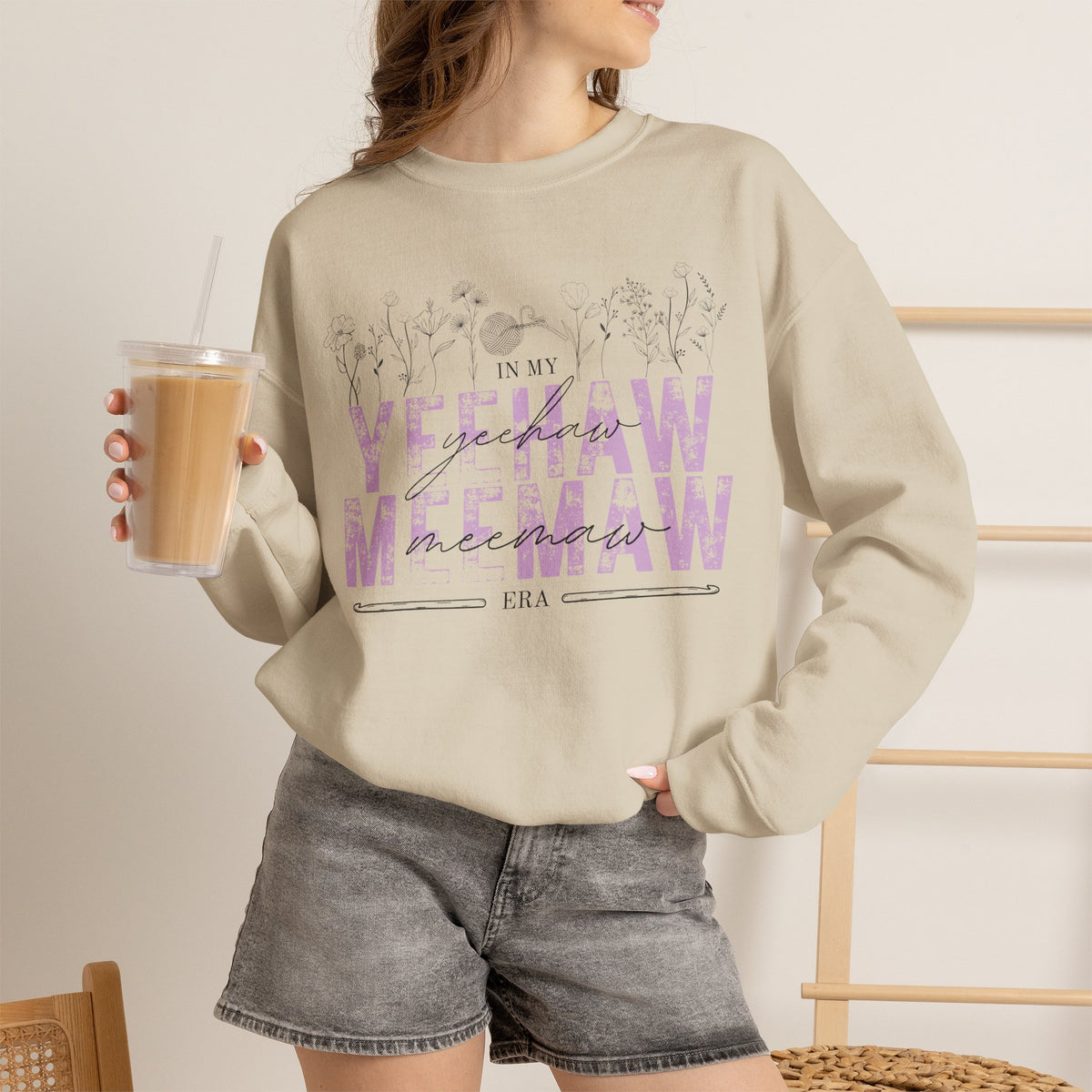 In My Yeehaw Meemaw Era Crochet Crewneck Sweatshirt