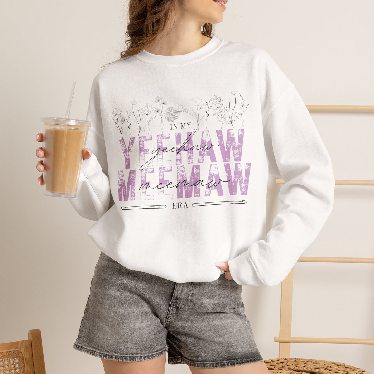 In My Yeehaw Meemaw Era Crochet Crewneck Sweatshirt