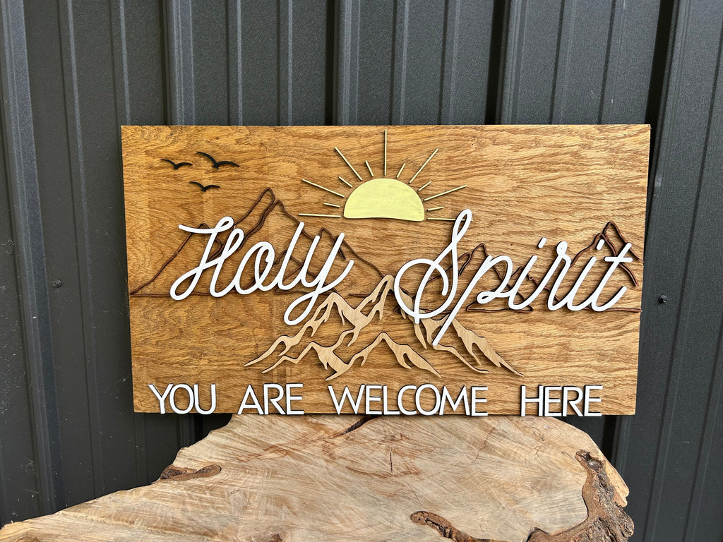 Holy Spirit You Are Welcome Here Mountain Wood Wall Art