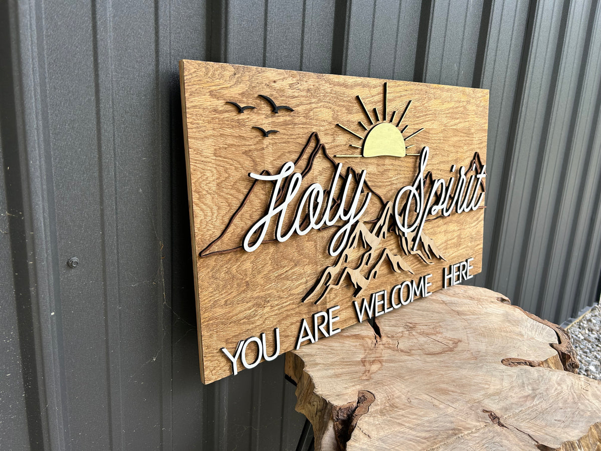 Holy Spirit You Are Welcome Here Mountain Wood Wall Art