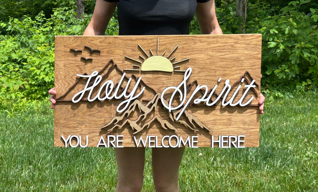 Holy Spirit You Are Welcome Here Mountain Wood Wall Art